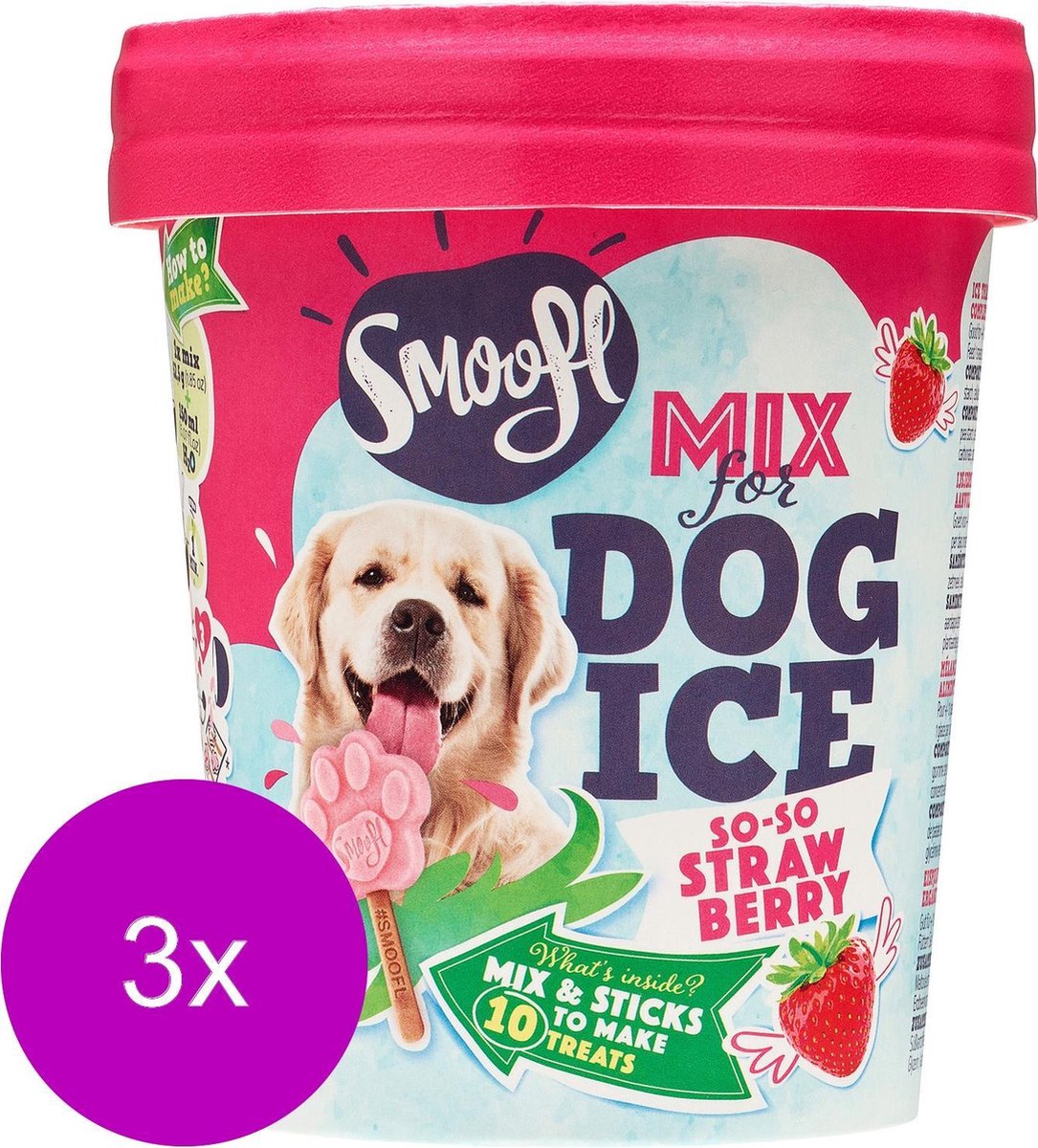 Smoofl Honden IJs - Hondensnacks - 3 x 160 g Aardbei IJs