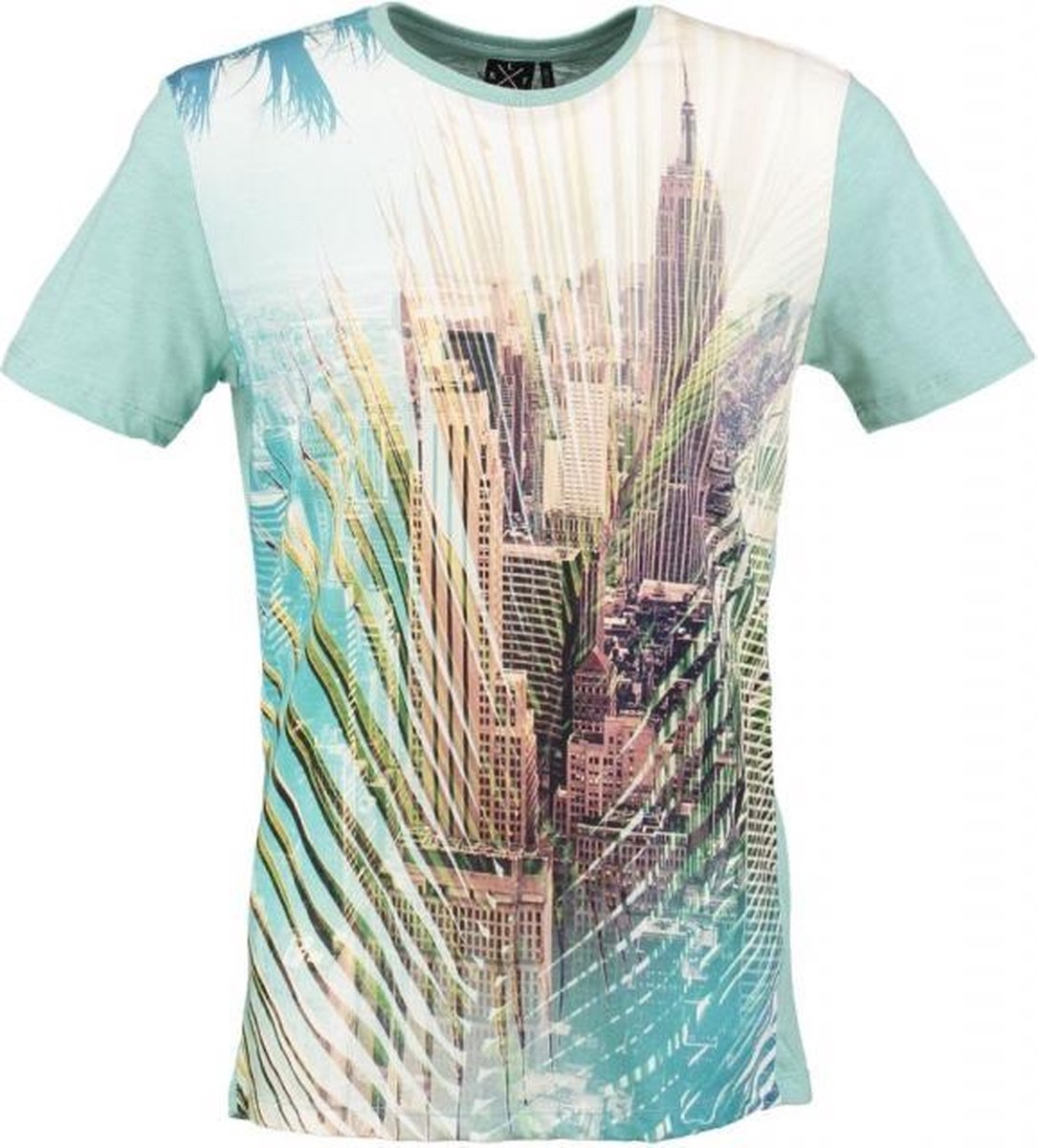 Kultivate zacht slim fit t-shirt mint melange - valt kleiner - Maat M