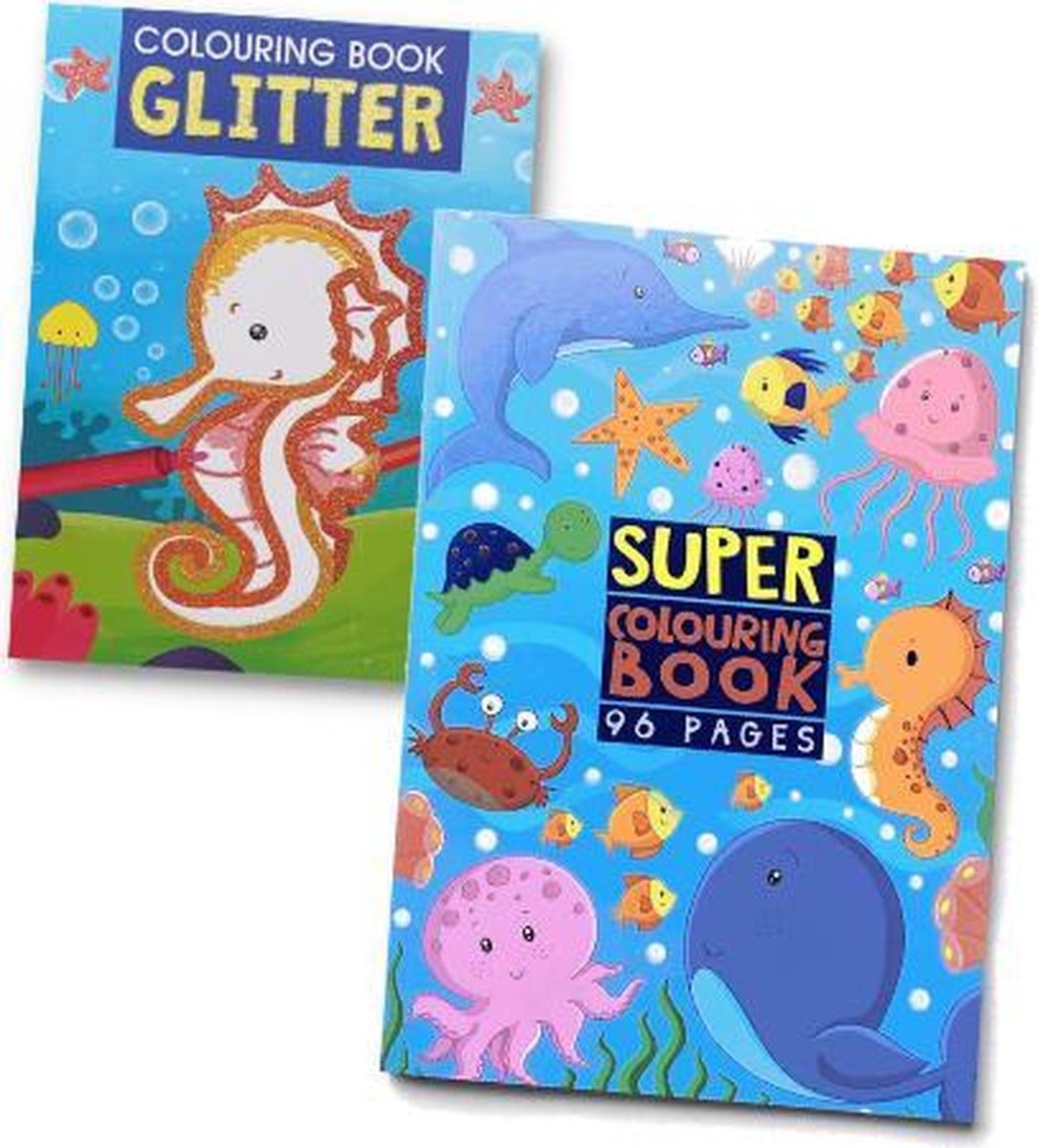 Super Colouring Book - Zee dieren + Colouring Book Glitter - Zee dieren - Bundel - 2 Kleurboeken