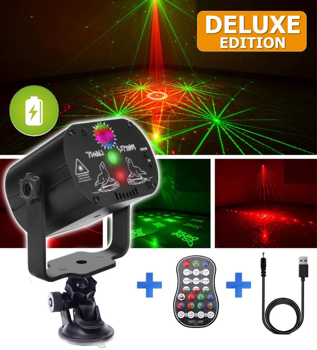 Party Laser Lamp Deluxe - Disco lamp - Stroboscoop projector op geluid - Oplaadbaar en Afstandsbediening - LED Feestverlichting Discobal - Gadgetpanda