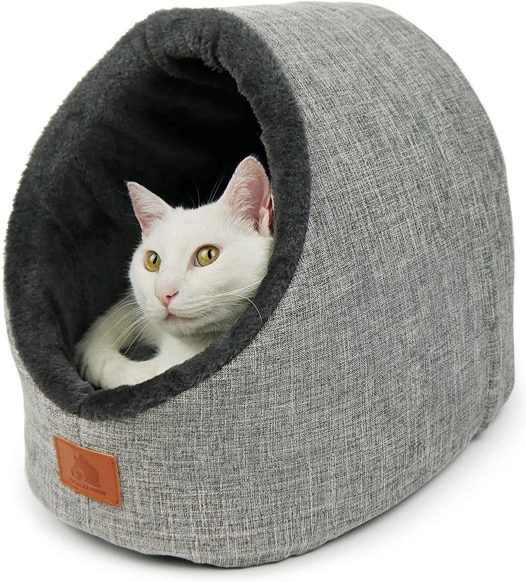 Kattenmand in Iglo stijl grijs | Comfortabele kattenmand van zacht materiaal | Ook geschikt als hondenmand | Slaapplek voor katten en honden | Makkelijk schoon te maken en geschikt voor wasmachine | Kattenhuis