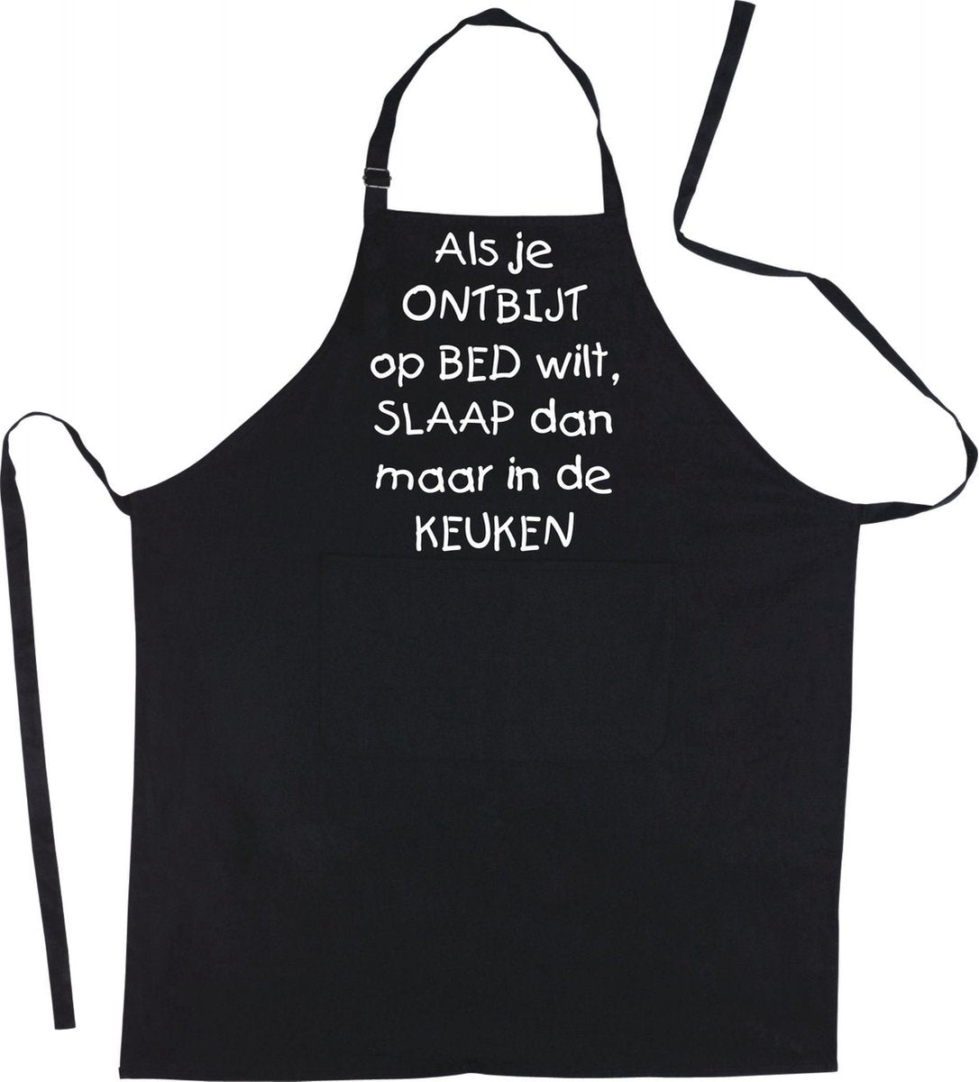 Mijncadeautje Schort -Als je ontbijt op bed wilt - Mooie - grappige - leuke Keukenschort - Zwart