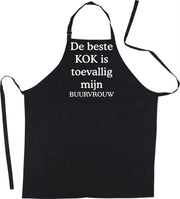 Mijncadeautje - Schort - De beste kok is toevallig mijn - BUURVROUW - Mooie - grappige - leuke Keukenschort - Zwart
