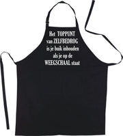 Mijncadeautje Schort - Toppunt van zelfbedrog - opdruk wit - mooie en exclusieve keukenschort - zwart