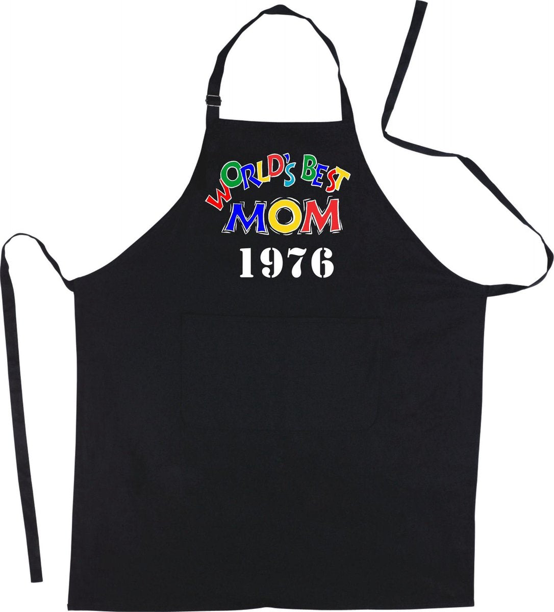 Mijncadeautje - Schort - World's Best Mom - geboortejaar -mooie en exclusieve keuken- of barbecueschort - 90% polyester en 10% katoen - zwart