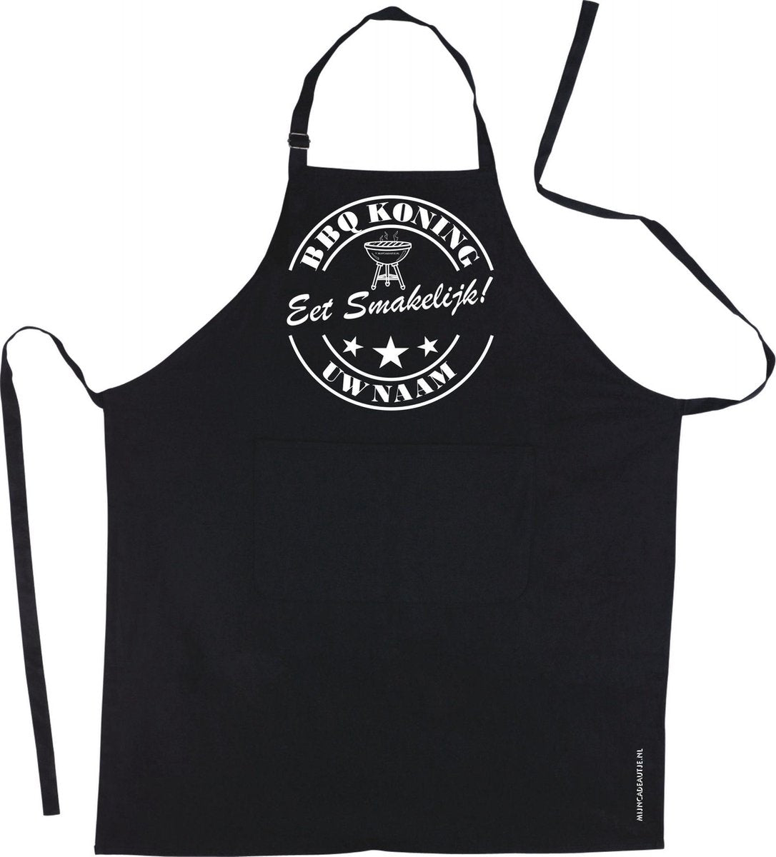 Mijncadeautje Schort - BBQ Koning - met voornaam - eet smakelijk - mooie en exclusieve keukenschort - zwart