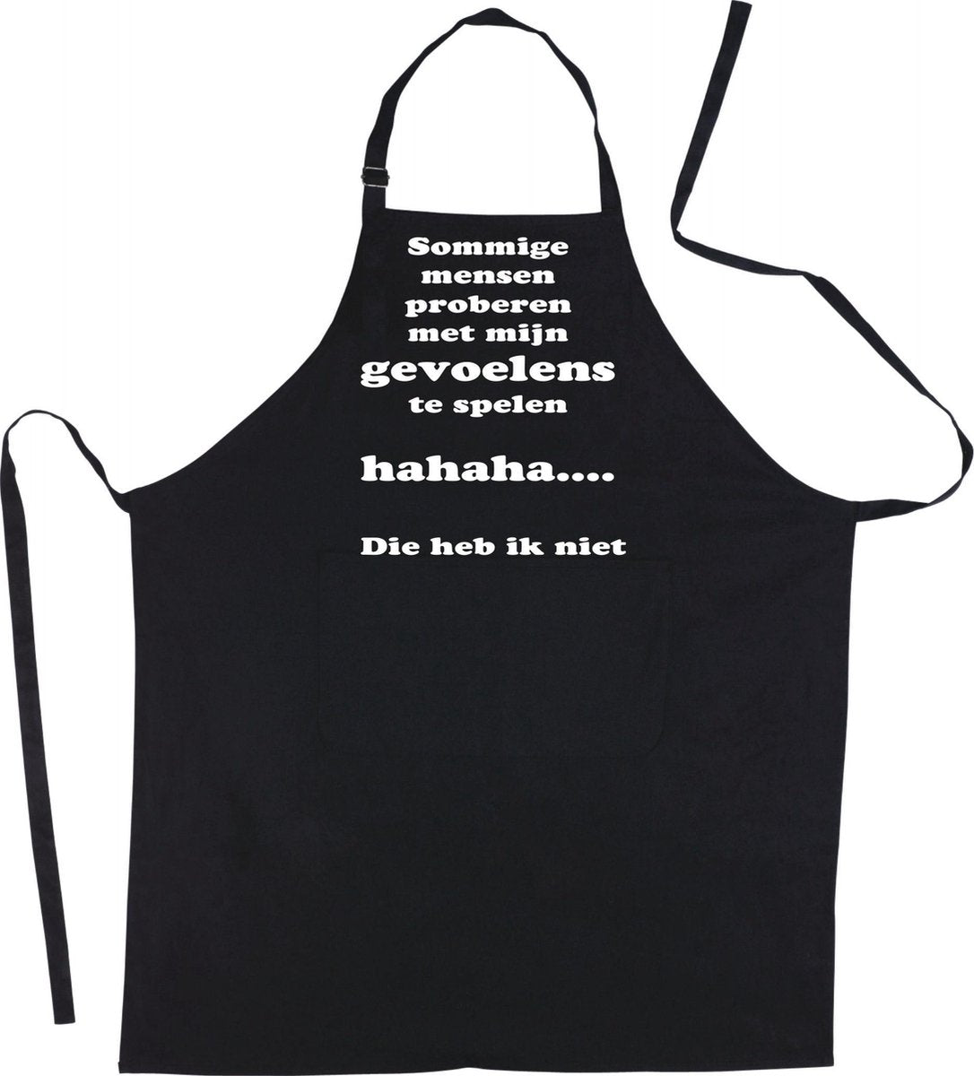 Mijncadeautje Schort - Gevoelens heb ik niet - opdruk wit - mooie en exclusieve keukenschort - zwart