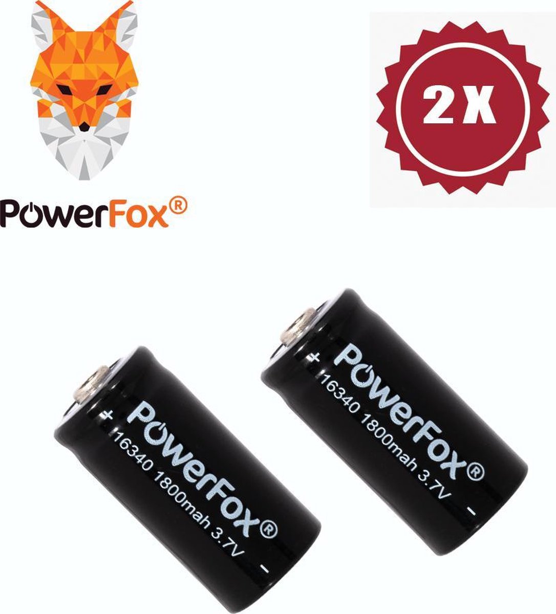 Powerfox ® 2x Ultrafire 16340 - 1800 mah 3.7 Volt oplaadbare batterij - Geschikt voor zaklampen