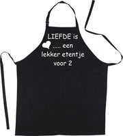Mijncadeautje Schort Liefde is een etentje voor 2 - Mooie - grappige - leuke Keukenschort - Zwart