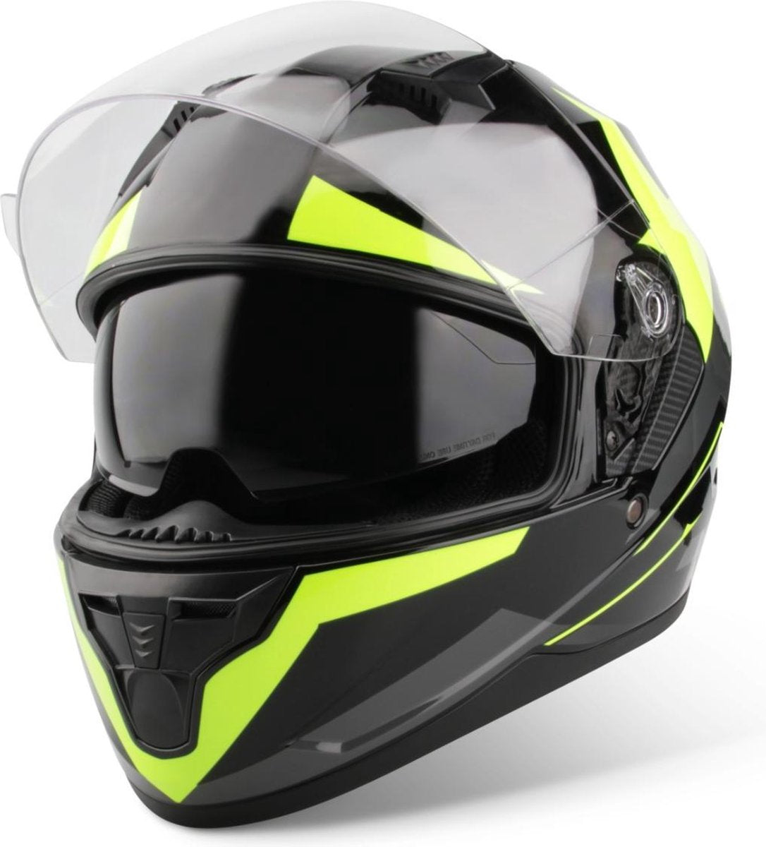 Vinz Becket Integraalhelm met Zonnevizier / Motorhelm / Scooter helm / Brommerhelm – Fluor Geel