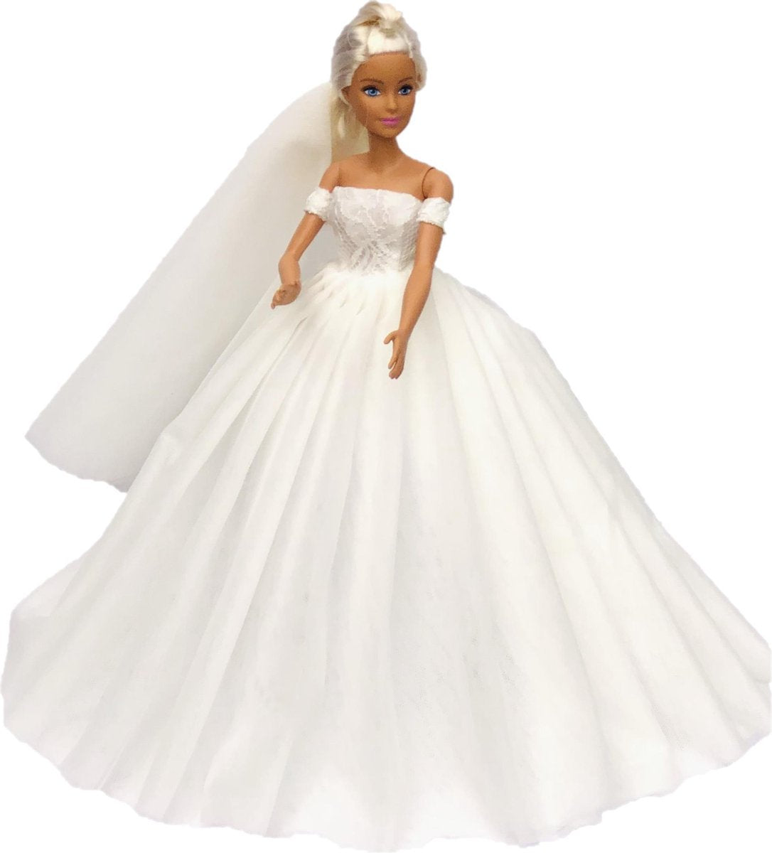 Bruidsjurk voor modepoppen - bruidsmeisjes jurken - prinsessenjurk - barbie - trouwjurk - wit
