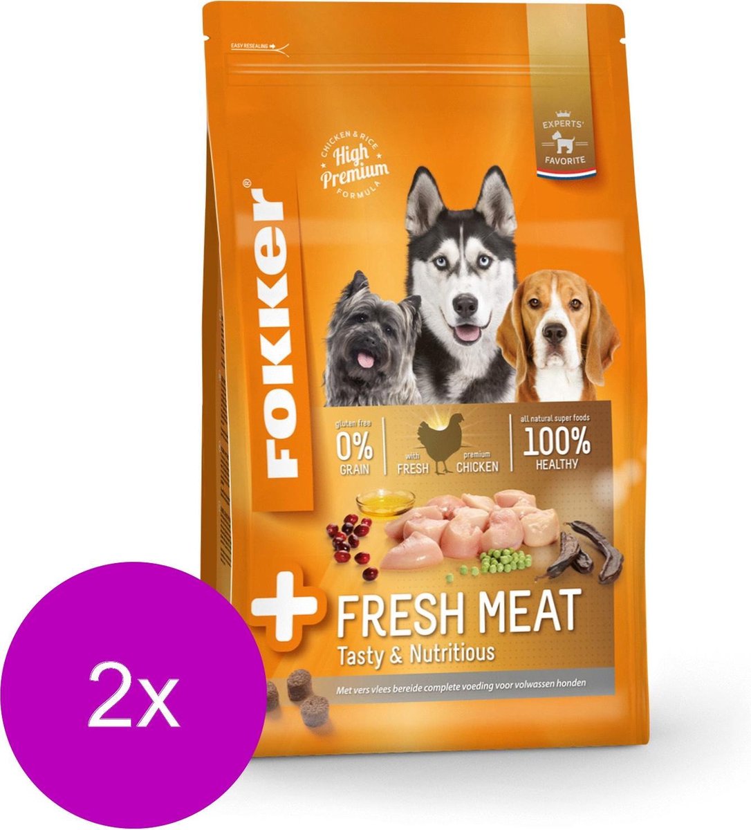 Fokker premium + fresh meat hondenvoer 2x 13 kg