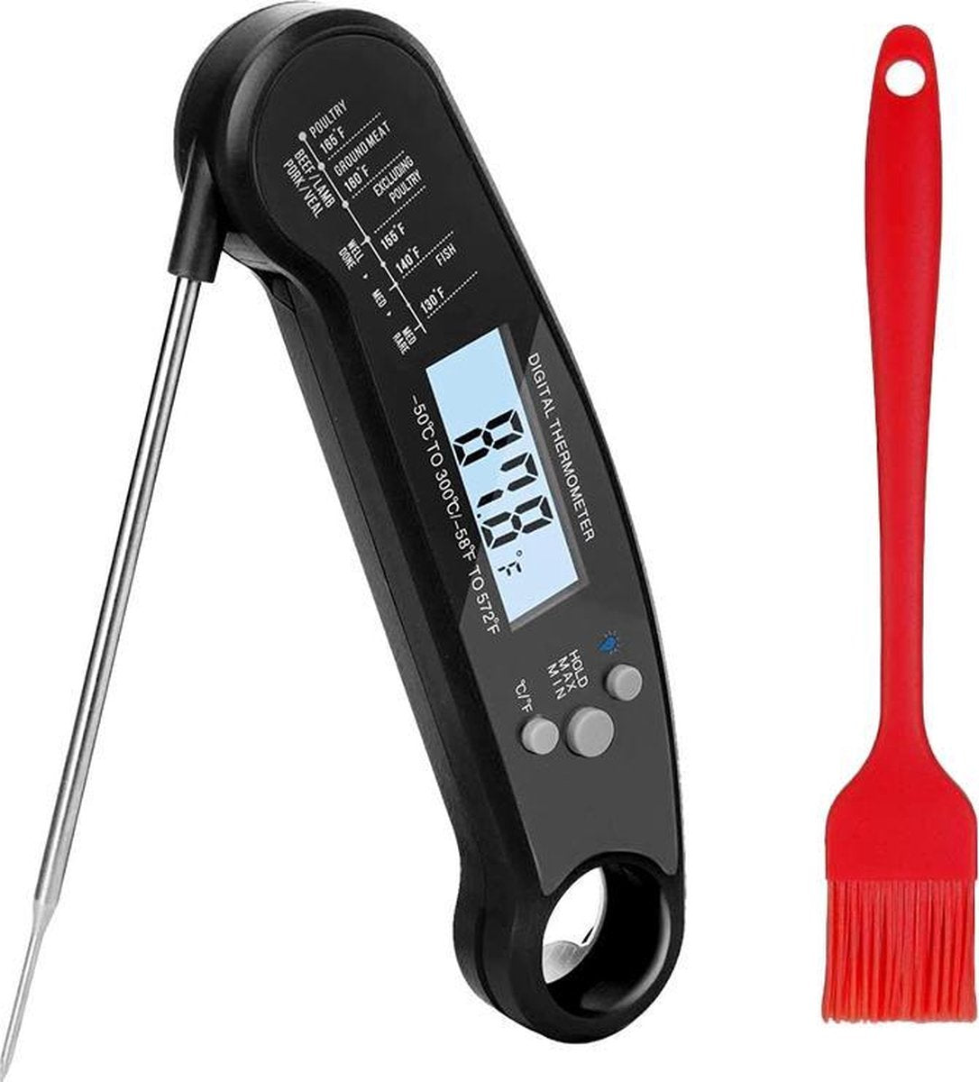 Premium BBQ Thermometer + Siliconen bakkwast  – Vleesthermometer - Keuken Thermometer - Digitaal – Draadloos - Waterdicht