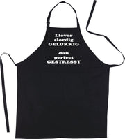 Mijncadeautje Schort - Slordig gelukkig - opdruk wit - mooie en exclusieve keukenschort - zwart