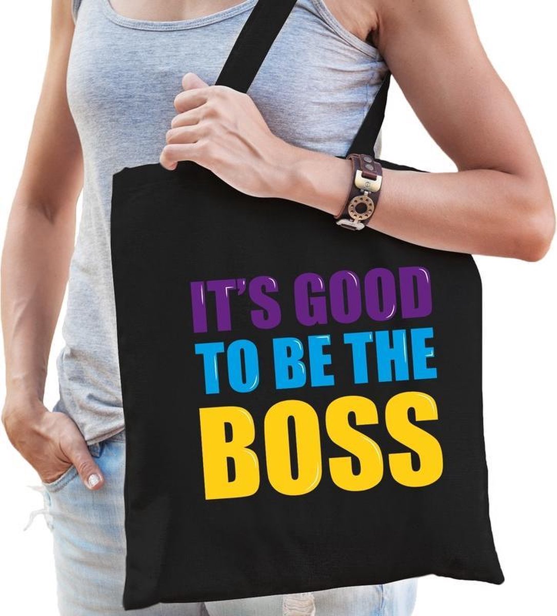 Its good to be the boss cadeau tas zwart voor dames cadeau katoenen tas zwart voor dames - kado tas / tasje / shopper