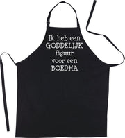 Mijncadeautje Schort - Ik heb een goddelijk figuur voor een boedha - grappige - leuke Keukenschort - Zwart
