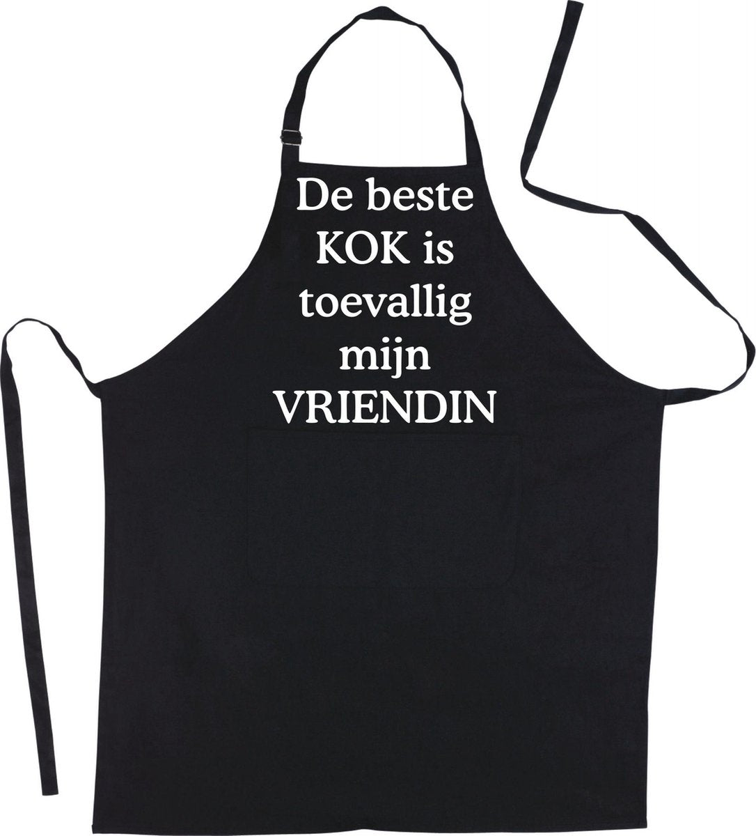 Mijncadeautje - Schort - De beste kok is toevallig mijn - VRIENDIN - Mooie - grappige - leuke Keukenschort - Zwart