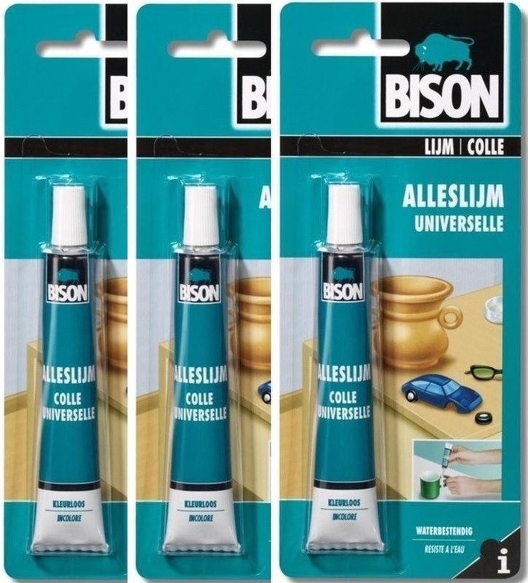 3x Bison alleslijm / knutsellijm - 25 ML - transparant/ waterbestendig