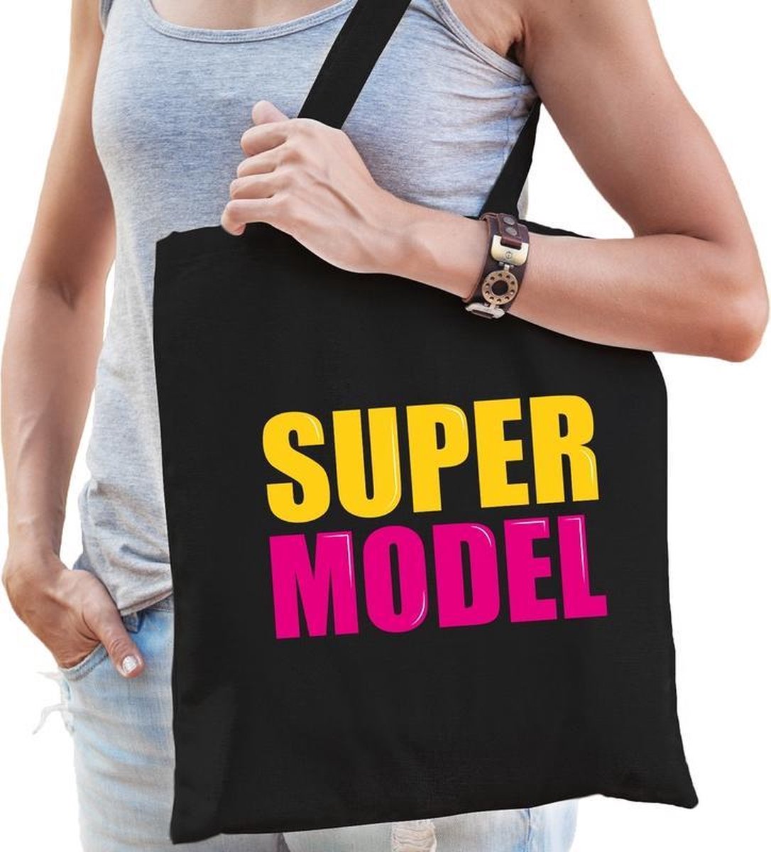 Super model cadeau tas zwart voor dames cadeau katoenen tas zwart voor dames - kado tas / tasje / shopper