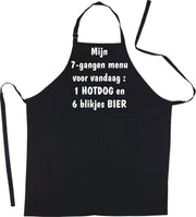 Mijncadeautje Schort -Mijn 7 gangen menu - Mooie - grappige - leuke Keukenschort - Zwart