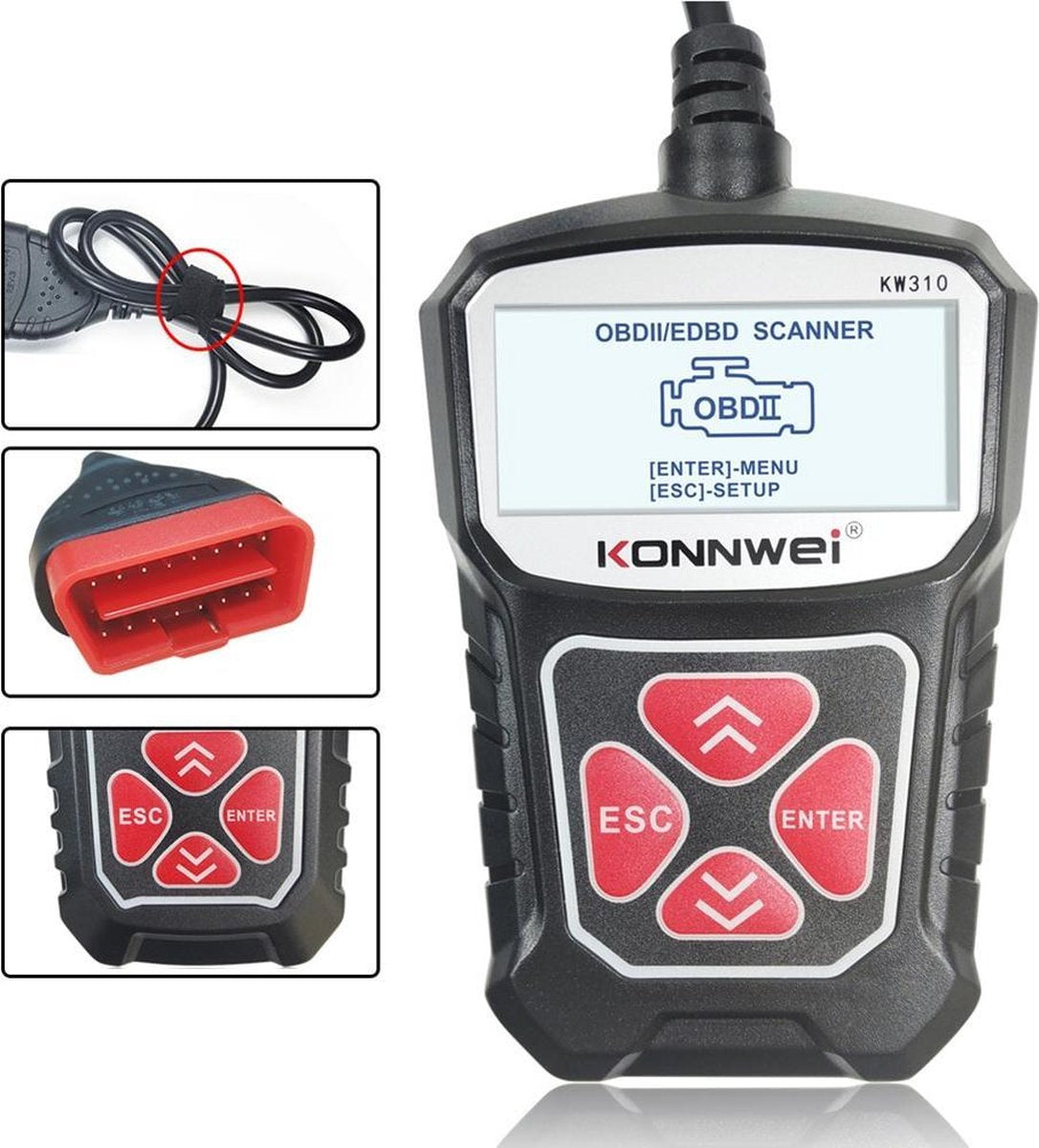 Konnwei KW310 Multifunctioneel OBD2 + EOBD Scanner Motor Foutcode lezen en wissen | OBDII | Fout | Code | Diagnose |  Playback data | PCM Data | O2 | EVAP | OBD 2 | II | gecertificeerd | Uitlees | Apparaat | Foutcodes Vaderdag cadeau |