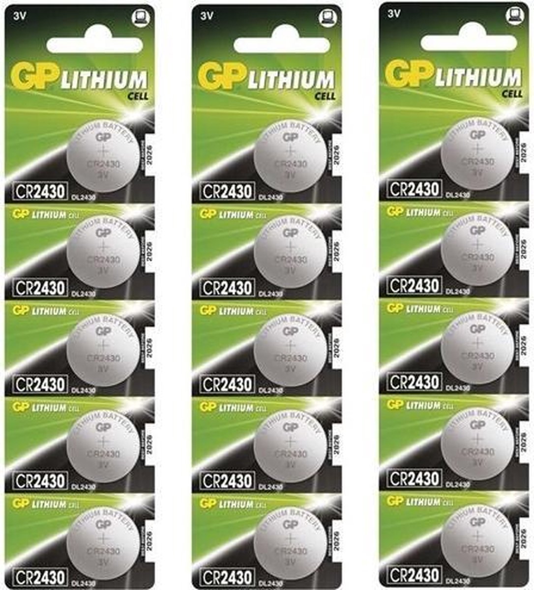 15 Stuks (3 blisters a 5st) - GP CR2430 3V lithium knoopcel batterij