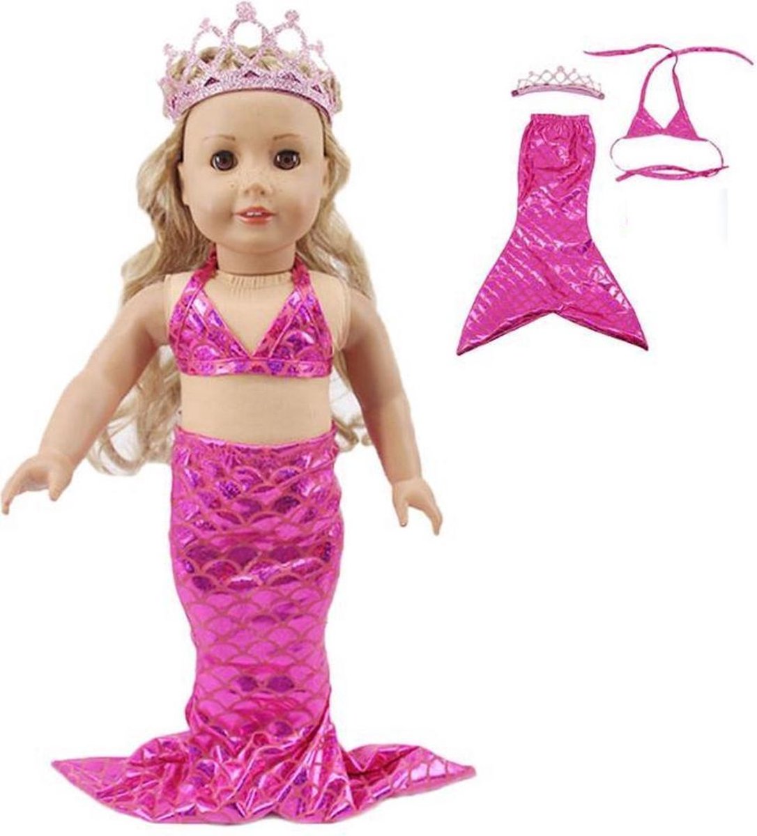 Dolldreams - Zeemeermin badpak met kroon - roze - voor poppen tot 43 cm zoals Baby Born