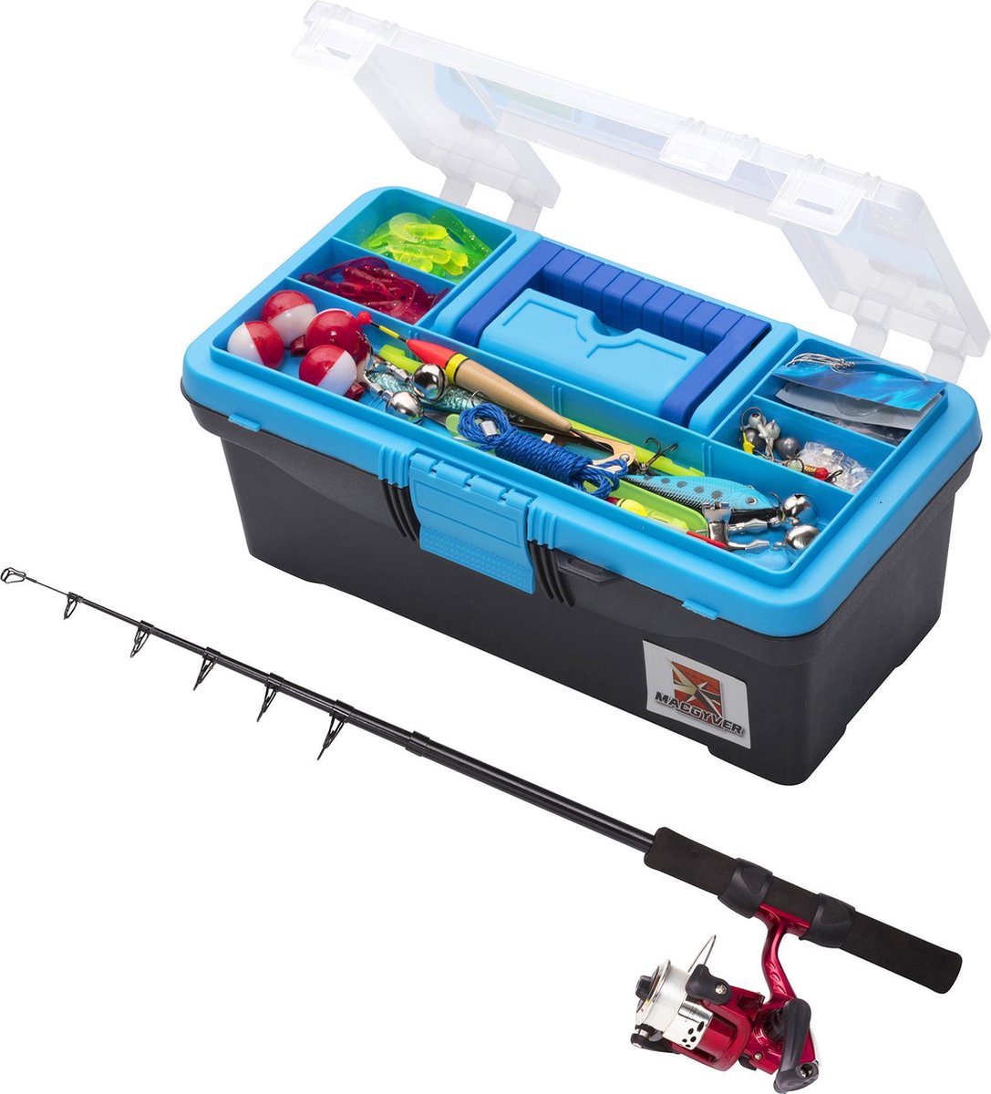 MacGyver - Hengelset visdoos Deluxe 204-delig - Visset + vishengel - Viskist met werpmolen 50 meter - Kunststof