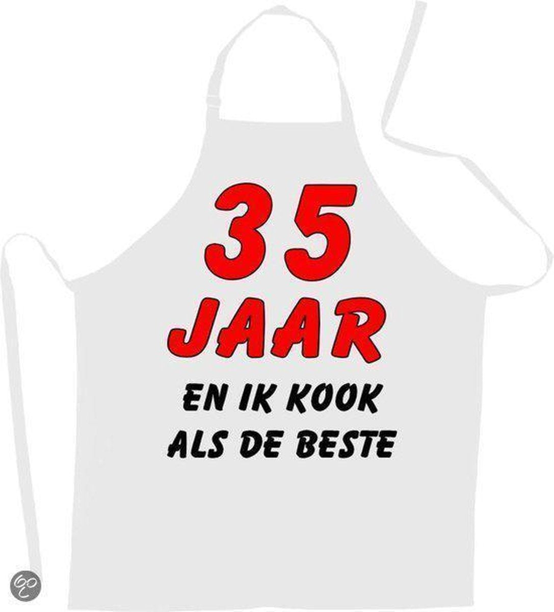 35 jaar en ik kook als de beste - Luxe Schort Keukenschort met leeftijd - Wit