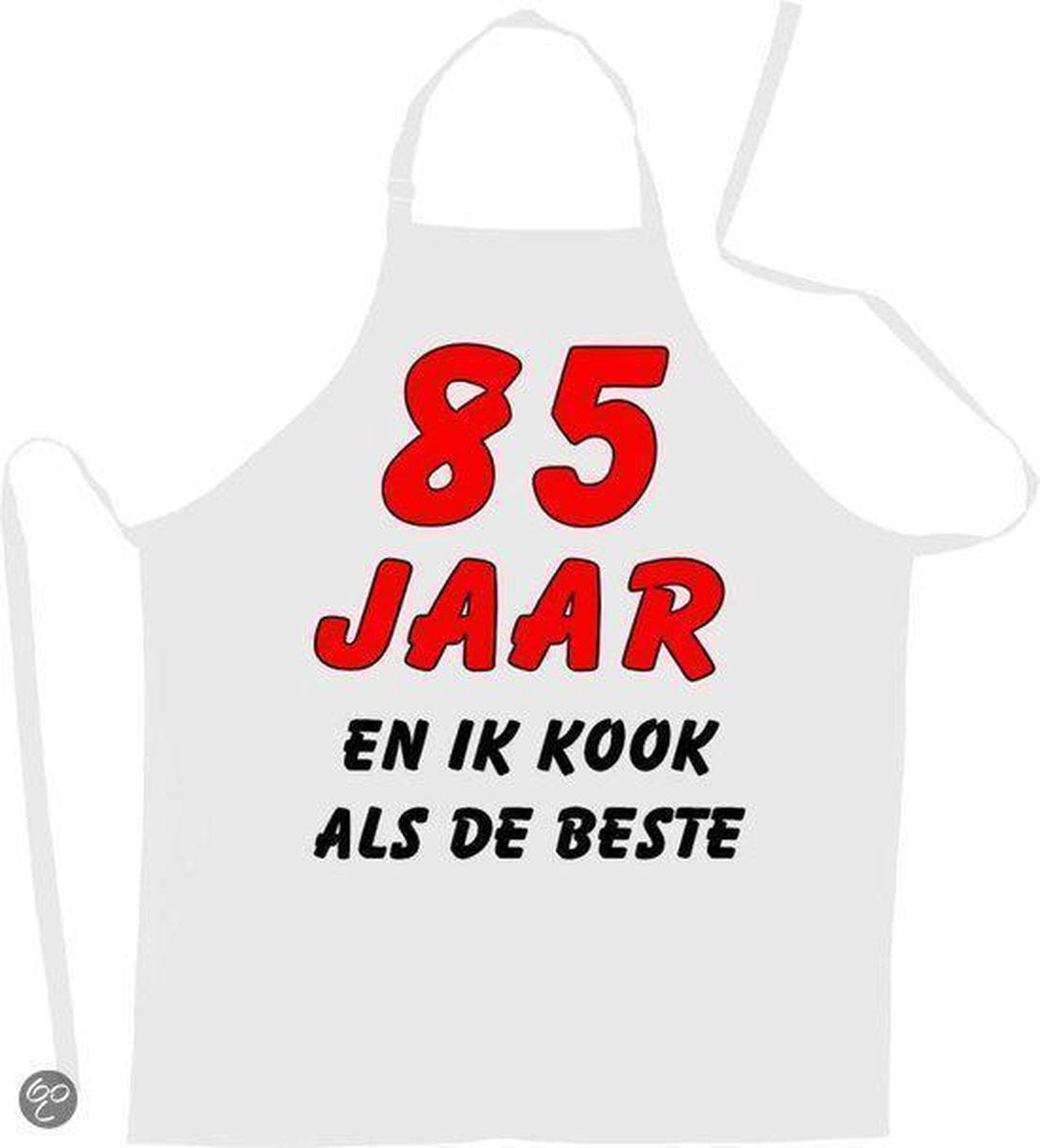 85 jaar en ik kook als de beste - Luxe Schort Keukenschort met leeftijd - Wit