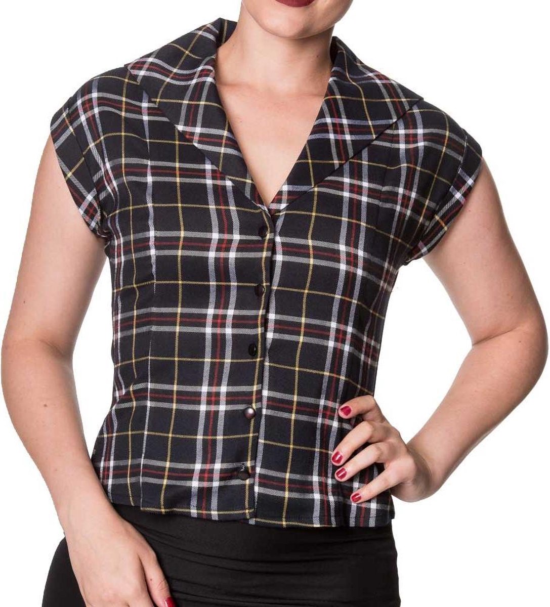 Banned Blouse -XL- Poppy Ruitjes Zwart