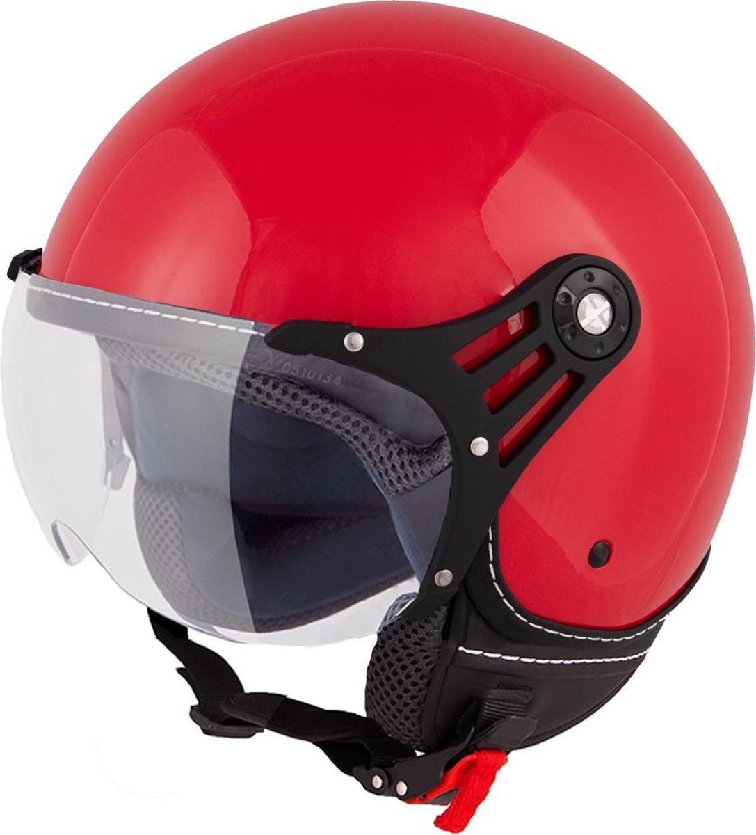 Vinz Stelvio Jethelm Rood / Scooterhelm / Brommerhelm / Motorhelm / Fashionhelm voor Scooter / Vespa / Brommer / Motor