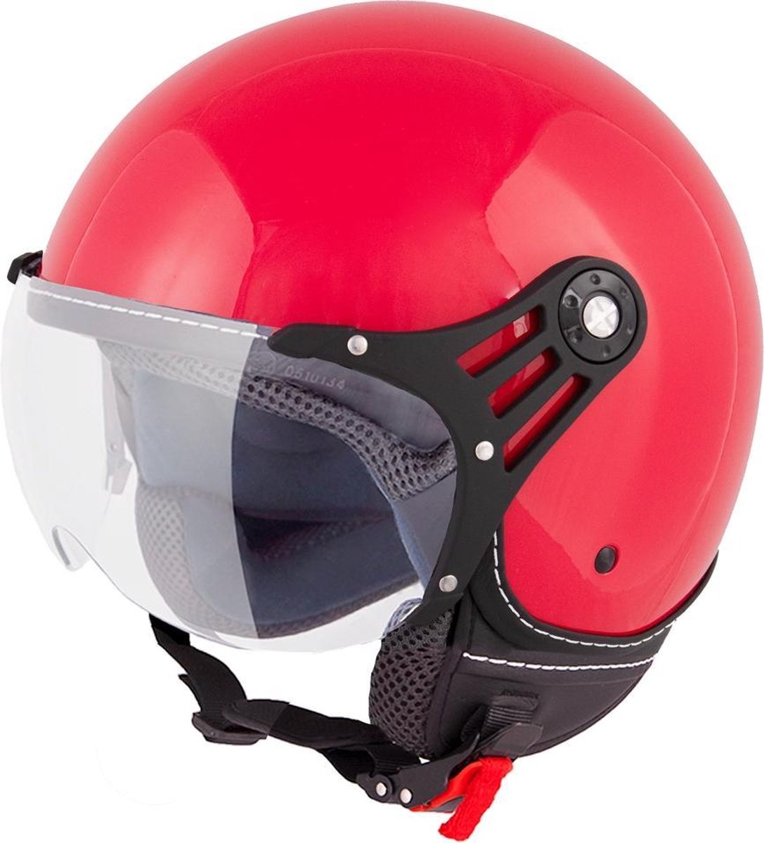 Vinz Stelvio Jethelm Rood / Scooterhelm / Brommerhelm / Motorhelm / Fashionhelm voor Scooter / Vespa / Brommer / Motor