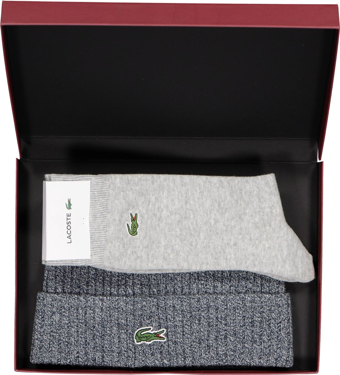 Set Lacoste muts en sokken - grijs in cadeaubox -  Maat: 41-46