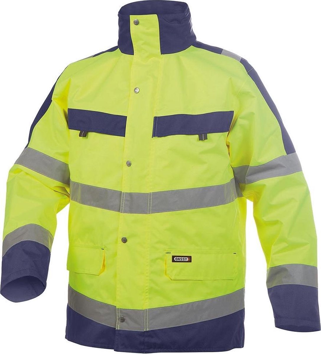 Dassy Atlantis Hoge zichtbaarheidsparka Geel/Marineblauw maat XS