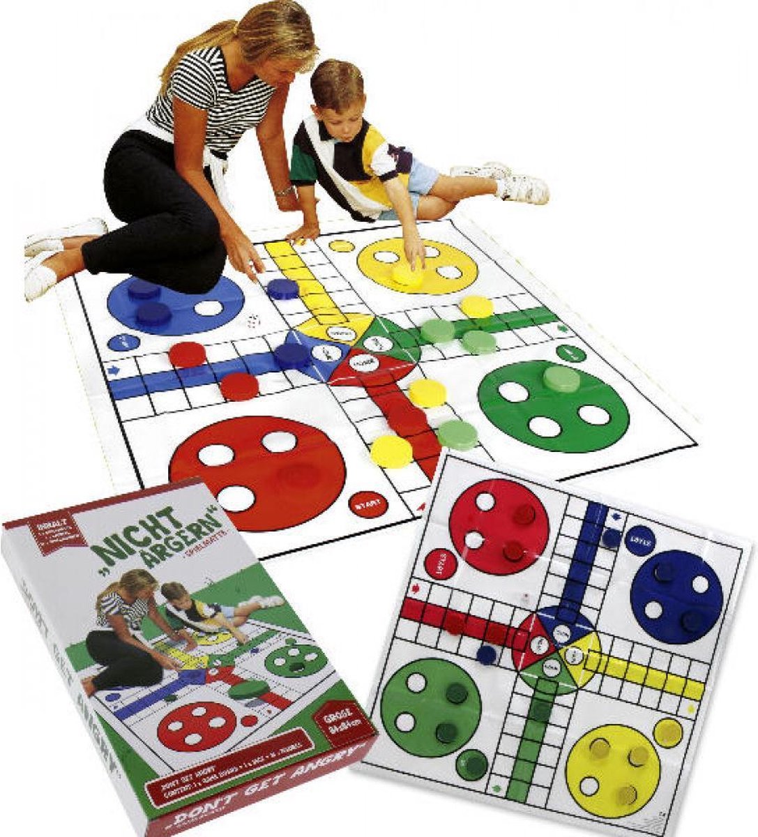 speelmat Ludo met pionnen en dobbelsteen