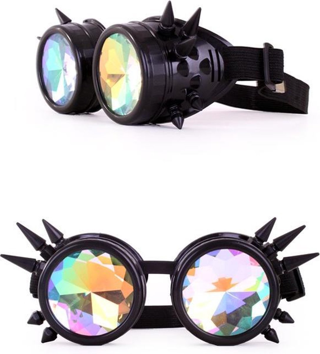 Caleidoscoop bril goggles Steampunk zwart spikes - festival spacebril