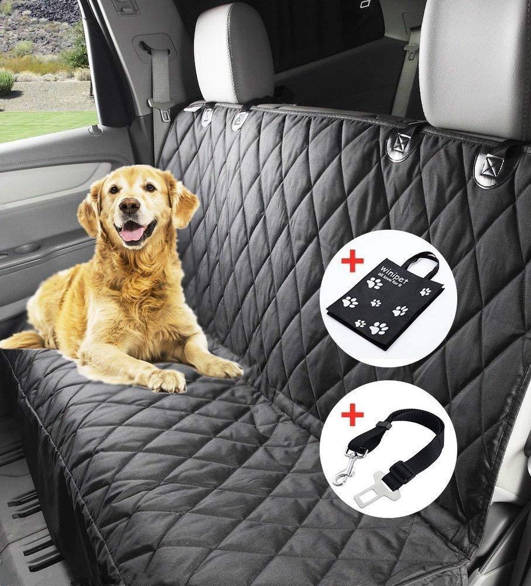 Rexa® Hondendeken voor de achterbank met gordel 152 x 147 cm | Hoogwaardig kwaliteit waterbestendig | Dierendeken auto waterdicht