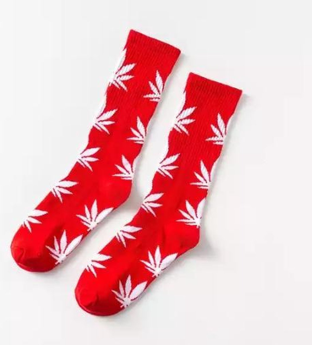 Wietsokken - Cannabissokken - Wiet - Cannabis - rood-wit - Unisex sokken - Maat 36-45