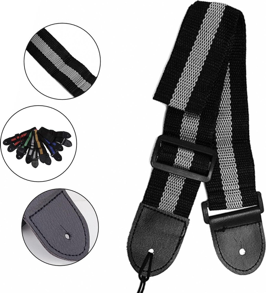 Professionele Verstelbare Stevige Gitaarband - Gitaarbanden - Guitar strap Band -  Gitaarriem - Gitaar Riem - Bas Elektrische Akoestische Klassieke Gitaar - Verstelbaar - Nylon - Zwart / Grijs