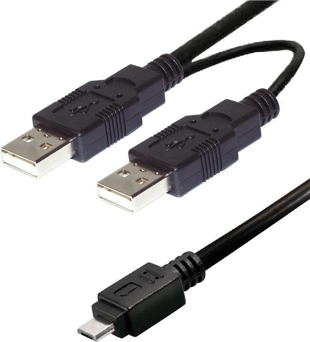 Transmedia USB Micro B naar 2x USB-A Y-kabel - USB2.0 - tot 1A / zwart - 1