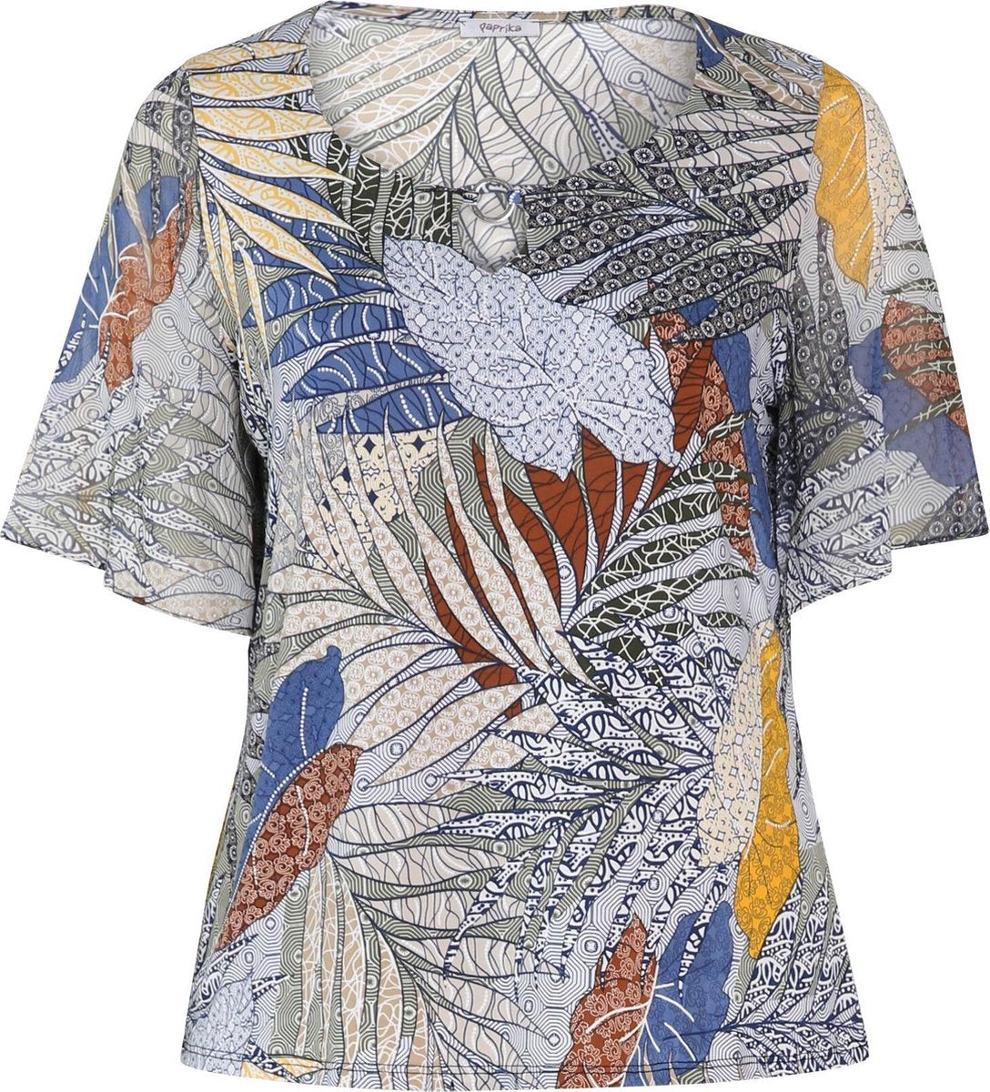 T-shirt in tricot met bladprint