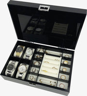 Sieradendoos Cindy | Met anti-slip mat Vakjes voor ringen en sieraden | Zwart | Acryl | Met naar boven openslaande klep |Sieraden organizer | Jewellery organizer | Jewelery organizer | Organizer | Sieradenbox | Jewellery box | Jewelery box |Beautybox
