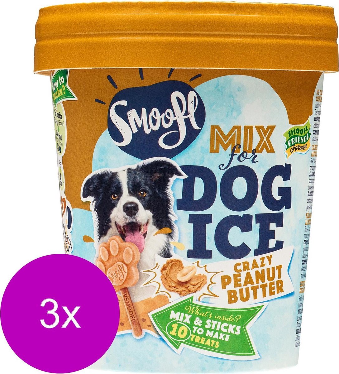 Smoofl Honden Ijs  - Hondensnacks - 3 x 160 g Pindakaas IJs
