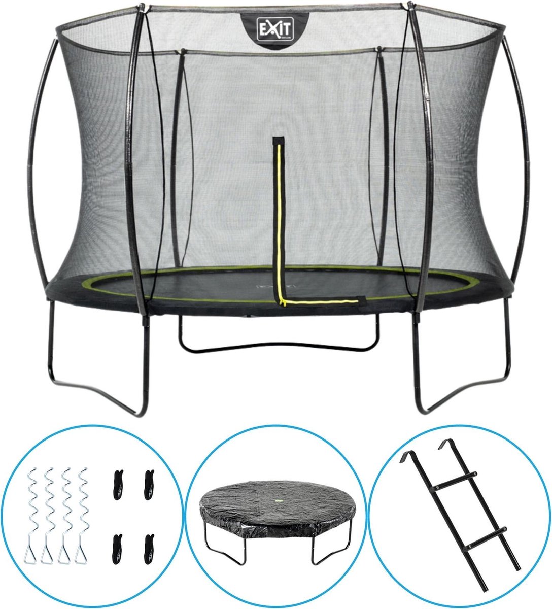 EXIT Toys - Trampoline Met Veiligheidsnet - Op Poten - Silhouette - Rond - ø244cm - Zwart - Inclusief Ladder