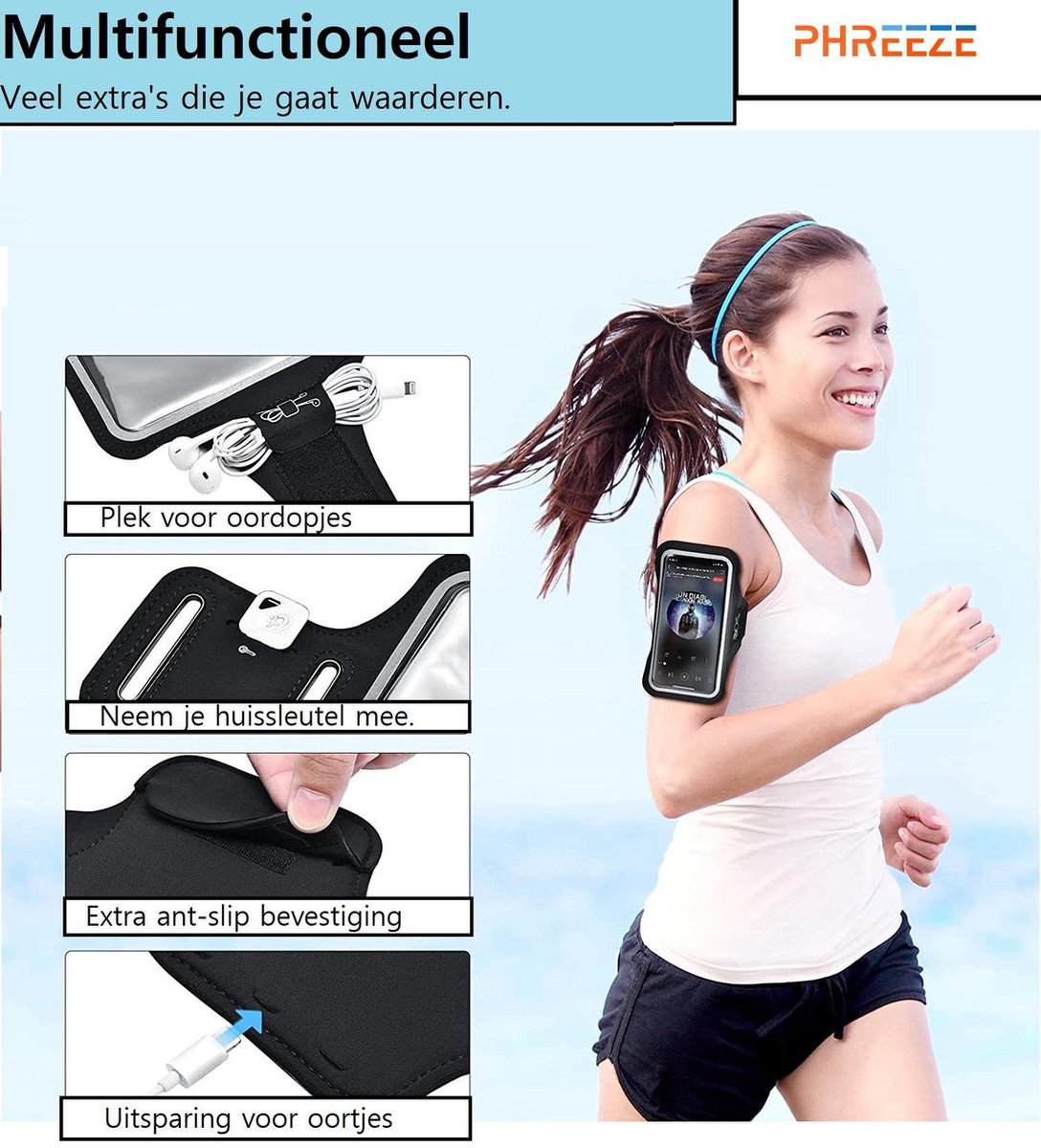 Hardloop Armband Telefoon - Premium Kwaliteit - met Sleutelvak en Headset uitsparing