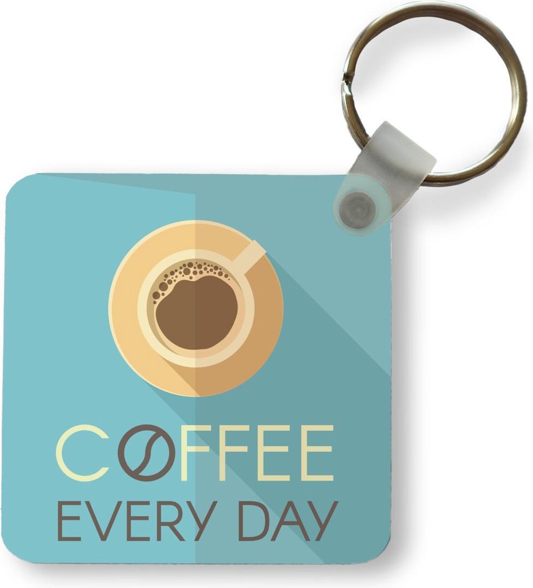 Sleutelhanger - Koffie quote Coffee every day blauwe achtergrond - Plastic