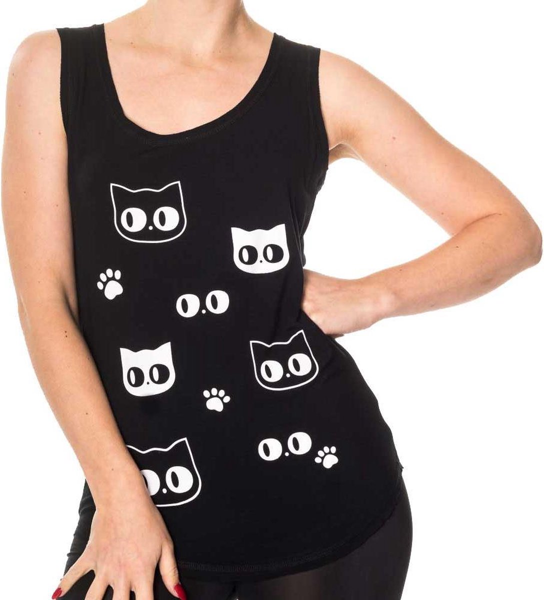 Banned Tanktop -M- Brixton cat Katten Zwart