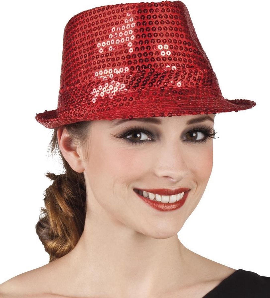 12 stuks: Hoed Popstar Pailletten - rood