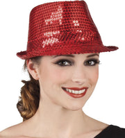 12 stuks: Hoed Popstar Pailletten - rood